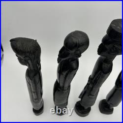 4 African Ebony Wood Sculptures Africa, Hand Carved 19 1/2 To 18 In Tall Heavy