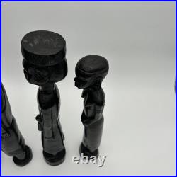 4 African Ebony Wood Sculptures Africa, Hand Carved 19 1/2 To 18 In Tall Heavy