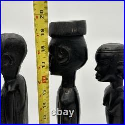 4 African Ebony Wood Sculptures Africa, Hand Carved 19 1/2 To 18 In Tall Heavy