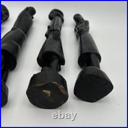 4 African Ebony Wood Sculptures Africa, Hand Carved 19 1/2 To 18 In Tall Heavy