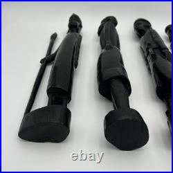 4 African Ebony Wood Sculptures Africa, Hand Carved 19 1/2 To 18 In Tall Heavy