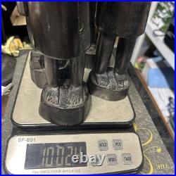 4 African Ebony Wood Sculptures Africa, Hand Carved 19 1/2 To 18 In Tall Heavy