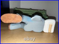 4 Piece Folk Art Wood Carvings Bum On Bench, Lamppost And Cop Free Shipping