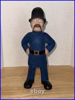 4 Piece Folk Art Wood Carvings Bum On Bench, Lamppost And Cop Free Shipping