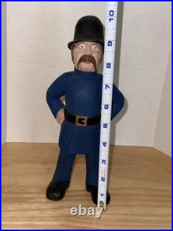 4 Piece Folk Art Wood Carvings Bum On Bench, Lamppost And Cop Free Shipping