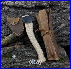 4-Piece Wood Carving Tool Set with Leather Roll Hand Forged Axe
