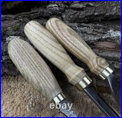 4-Piece Wood Carving Tool Set with Leather Roll Hand Forged Axe