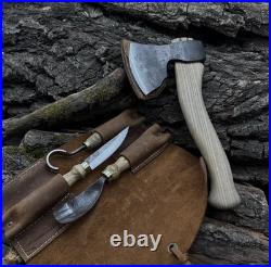 4-Piece Wood Carving Tool Set with Leather Roll Hand Forged Axe