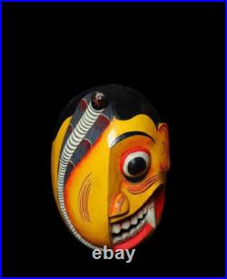 4 inch Handcrafted Yellow Wooden Cobra Devil Mask from Sri Lanka Traditional