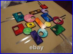4-piece Colorful Wood withMetal Wall hanging, Abstract Sqaure wall sculpture 36x36
