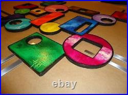4-piece Colorful Wood withMetal Wall hanging, Abstract Sqaure wall sculpture 36x36
