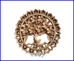 40cm Round Frangipani Kamboja Tree Bali Art Wood Carving Ornament Home Decor