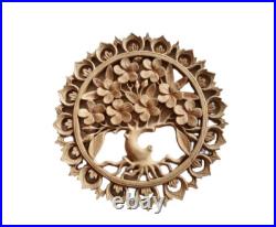 40cm Round Frangipani Kamboja Tree Bali Art Wood Carving Ornament Home Decor