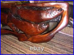 4Ft Cherry Wood Wall Hanging Hand Carved Fish