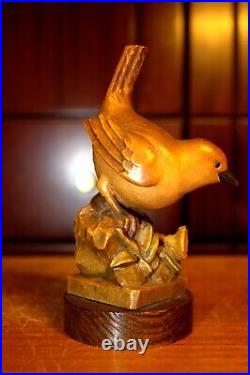 5.2 Anri Wood Carving Hand Carved Bird Sparrow Finch Figure Sculpture Statue