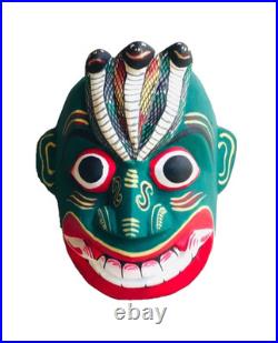 5 inch Handcrafted Green Wooden Tribal Devil Mask from Sri Lanka Traditional