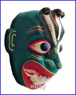 5 inch Handcrafted Green Wooden Tribal Devil Mask from Sri Lanka Traditional
