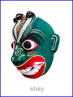 5 inch Handcrafted Green Wooden Tribal Devil Mask from Sri Lanka Traditional