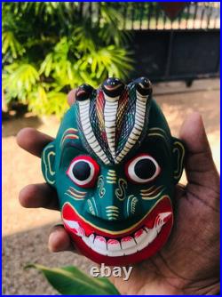 5 inch Handcrafted Green Wooden Tribal Devil Mask from Sri Lanka Traditional