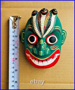 5 inch Handcrafted Green Wooden Tribal Devil Mask from Sri Lanka Traditional