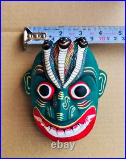 5 inch Handcrafted Green Wooden Tribal Devil Mask from Sri Lanka Traditional