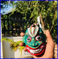 5 inch Handcrafted Green Wooden Tribal Devil Mask from Sri Lanka Traditional