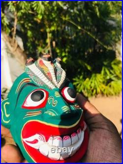 5 inch Handcrafted Green Wooden Tribal Devil Mask from Sri Lanka Traditional