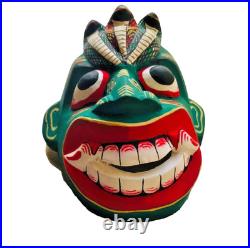 5 inch Handcrafted Green Wooden Tribal Devil Mask from Sri Lanka Traditional