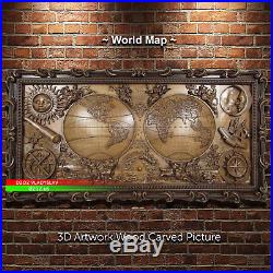 53/151cmWorld MapWood carved 3D ARTWORK icon sculpture painting picture