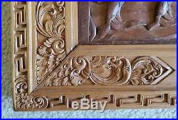 65 Balinese carved wood BALI RELIEF SCULPTURE PANEL ART framed figural carving