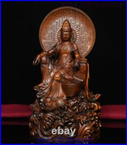 7 China Buddhism Boxwood Wood Carved GuanYin Kwan-yin Bodhisattva Buddha Statue