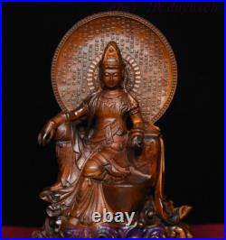 7 China Buddhism Boxwood Wood Carved GuanYin Kwan-yin Bodhisattva Buddha Statue