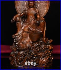 7 China Buddhism Boxwood Wood Carved GuanYin Kwan-yin Bodhisattva Buddha Statue