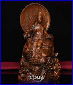 7 China Buddhism Boxwood Wood Carved GuanYin Kwan-yin Bodhisattva Buddha Statue