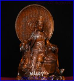 7 China Buddhism Boxwood Wood Carved GuanYin Kwan-yin Bodhisattva Buddha Statue