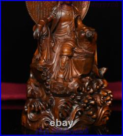 7 China Buddhism Boxwood Wood Carved GuanYin Kwan-yin Bodhisattva Buddha Statue
