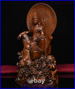 7 China Buddhism Boxwood Wood Carved GuanYin Kwan-yin Bodhisattva Buddha Statue