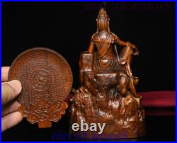 7 China Buddhism Boxwood Wood Carved GuanYin Kwan-yin Bodhisattva Buddha Statue