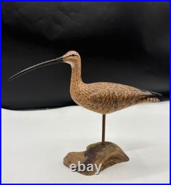 7 Tall Carved Shorebird LONG Bill Bird folk art signed M. K. Manfred Scheel
