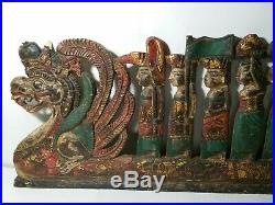 75.5 Vintage Wood Carved Wall Panel Art Sculpture Dragon South Asian, Balinese