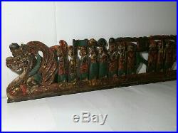 75.5 Vintage Wood Carved Wall Panel Art Sculpture Dragon South Asian, Balinese
