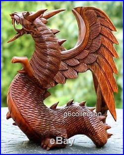 8.5 NEW Hand Carved Wooden Dragon Statue Sculpture Figurine Art Home Decor Wood