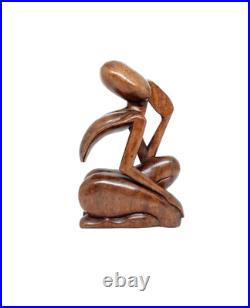 8 Tall Abstract Wooden Side Facing Thinking Cool Guy Art Statue, Hand Carved