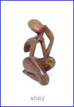 8 Tall Abstract Wooden Side Facing Thinking Cool Guy Art Statue, Hand Carved