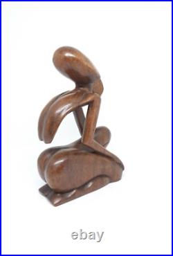 8 Tall Abstract Wooden Side Facing Thinking Cool Guy Art Statue, Hand Carved