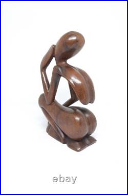 8 Tall Abstract Wooden Side Facing Thinking Cool Guy Art Statue, Hand Carved