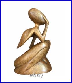 8 Tall Abstract Wooden Sitting Guy Body Posture Cool Guy Art Statue, Hand Carve