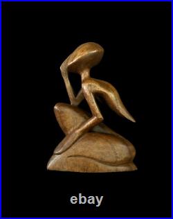 8 Tall Abstract Wooden Sitting Guy Body Posture Cool Guy Art Statue, Hand Carve