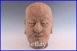 A Chinese Beautiful Brown Hard Wood Monk Head Statue sculpture bust Hand carved