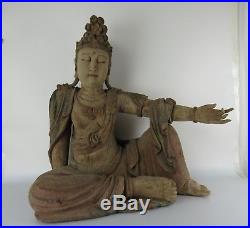 A Chinese Large Wood Carving Kwan-Yin/ Guan-Yin Buddha Sculpture